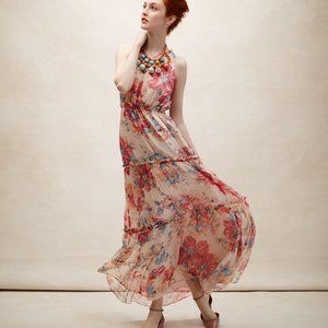Anthropologie  Blooming Silk Tiered Maxi Dress 8